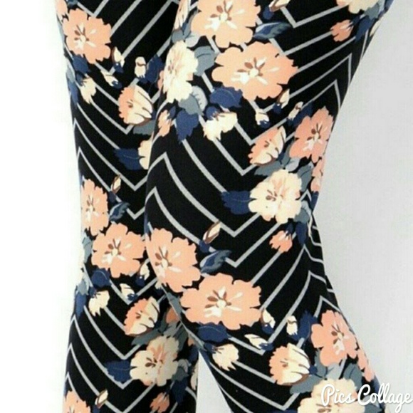 Floral Chevron Brushed Leggings - Picture 1 of 4